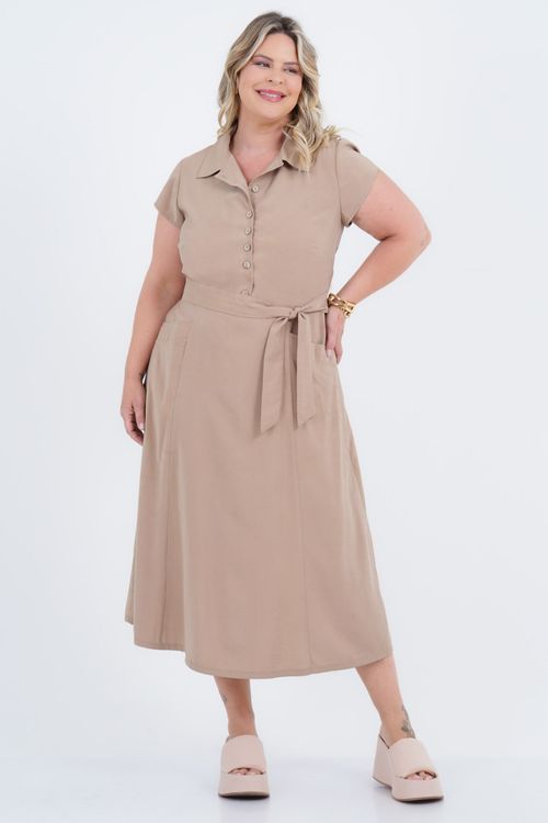 Vestido Plus Size Feminino Midi Safari