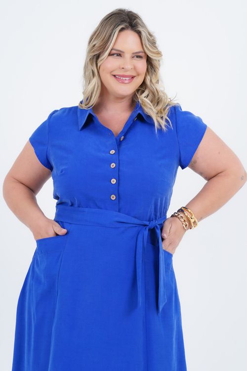 Vestido Plus Size Feminino Midi Safari