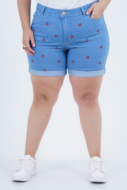 Shorts Plus Size Feminino Jeans Cereja
