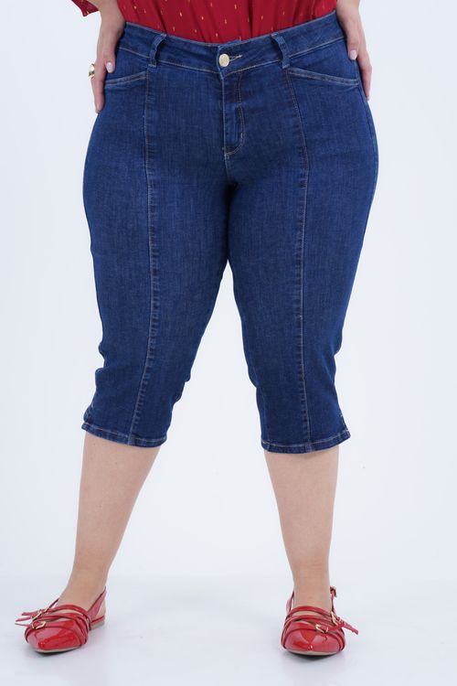 Calça Plus Size Feminino Corsário Jeans Capri