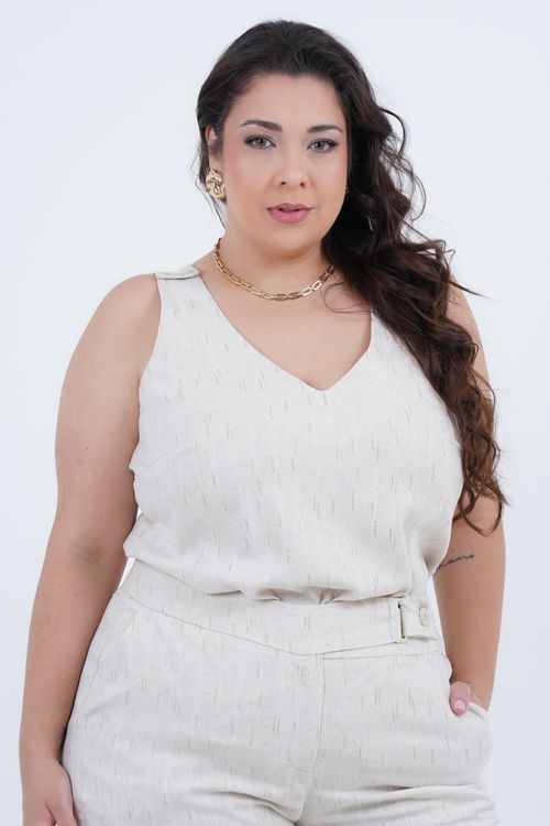 Blusa Plus Size Feminino Linho Metallic