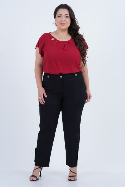 Blusa Plus Size Feminino Manga Curta Ponteira