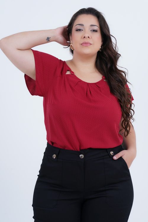 Blusa Plus Size Feminino Manga Curta Ponteira