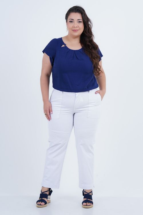 Blusa Plus Size Feminino Manga Curta Ponteira