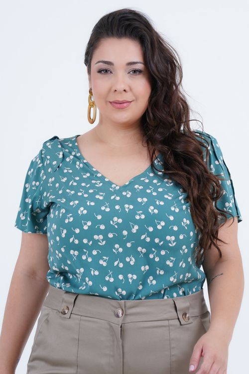 Blusa Plus Size Feminino Manga Curta Cerise