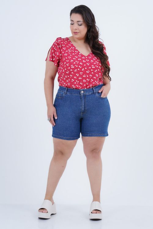 Blusa Plus Size Feminino Manga Curta Cerise