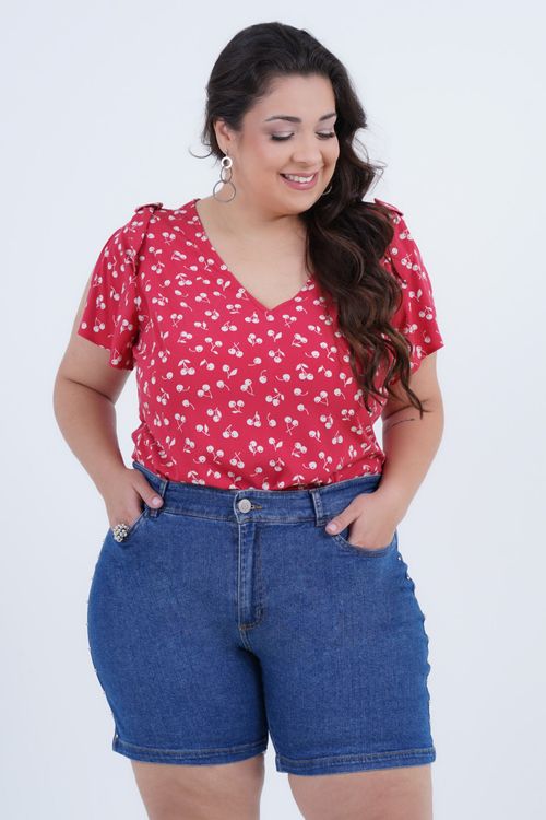 Blusa Plus Size Feminino Manga Curta Cerise