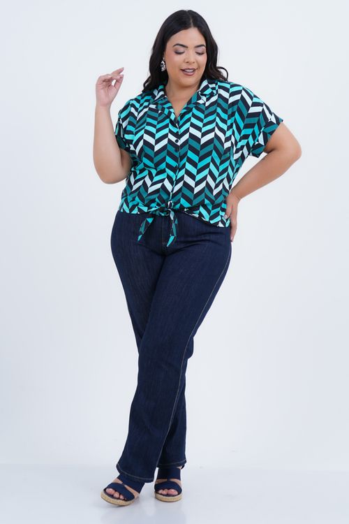 Camisa Cropped Plus Size Feminino Chevron Manga Curta