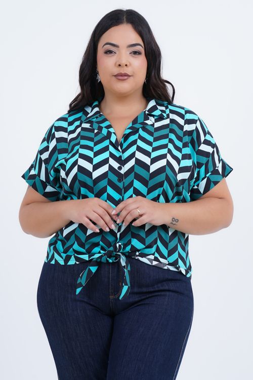 Camisa Cropped Plus Size Feminino Chevron Manga Curta