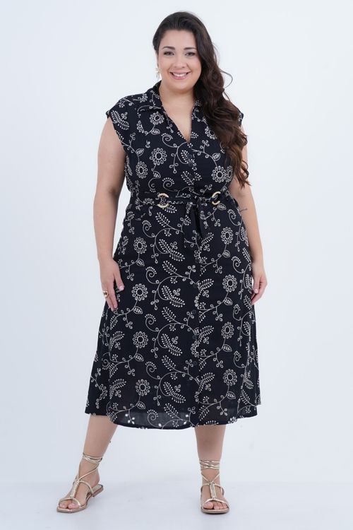 Vestido Plus Size Feminino Midi Laise Fleur