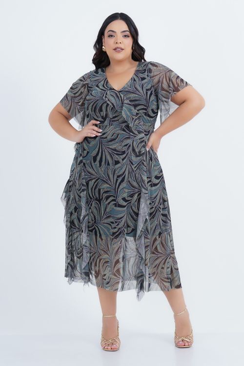 Vestido Plus Size Feminino Midi Tule Refrescar