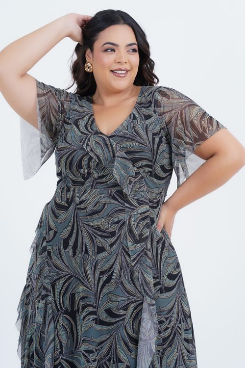 Vestido Plus Size Feminino Midi Tule Refrescar