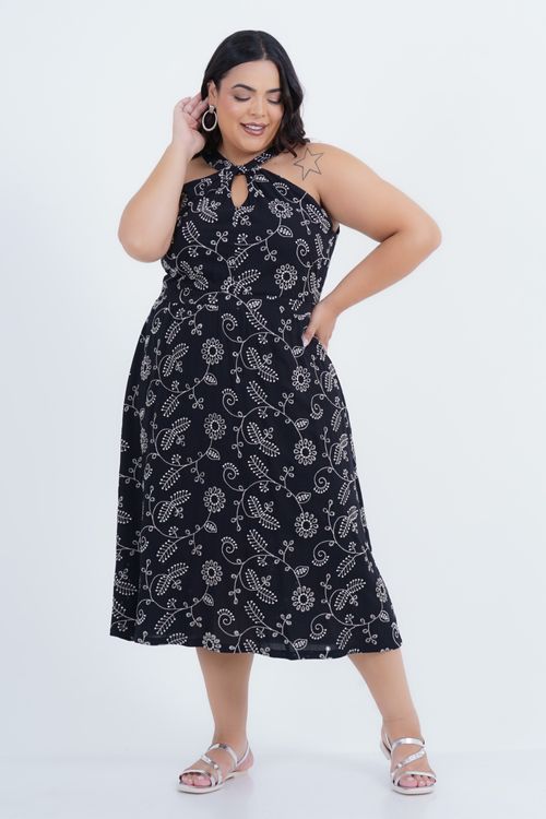 Vestido Plus Size Feminino Midi Laise Star