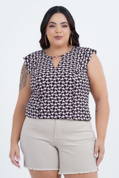 Blusa Plus Size Feminino Manga Curta Flamingo