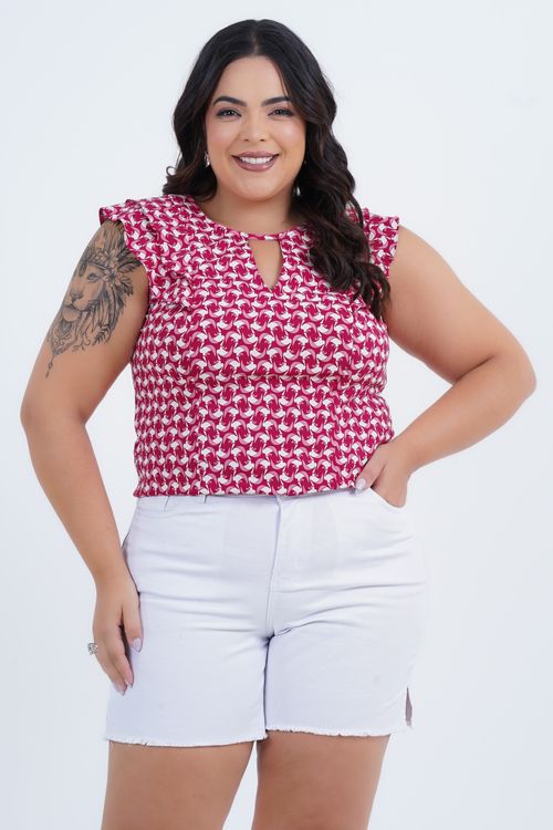 Blusa Plus Size Feminino Manga Curta Flamingo