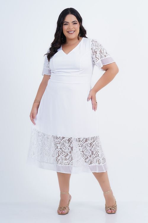 Vestido Plus Size Feminino Midi Tina