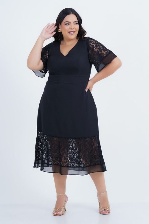 Vestido Plus Size Feminino Midi Tina