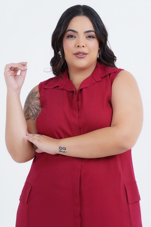 Vestido Plus Size Feminino Midi Linho Flory