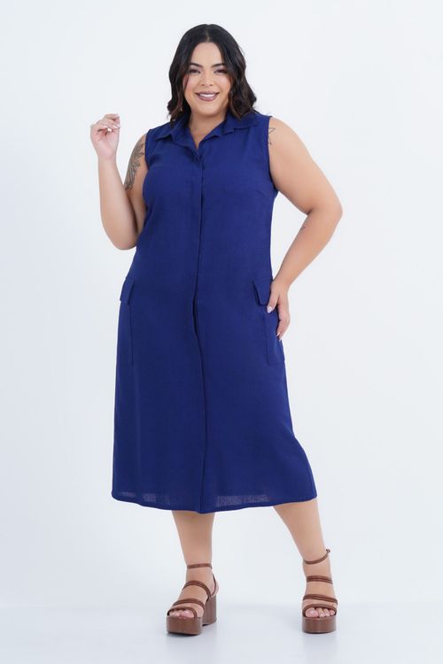 Vestido Plus Size Feminino Midi Linho Flory