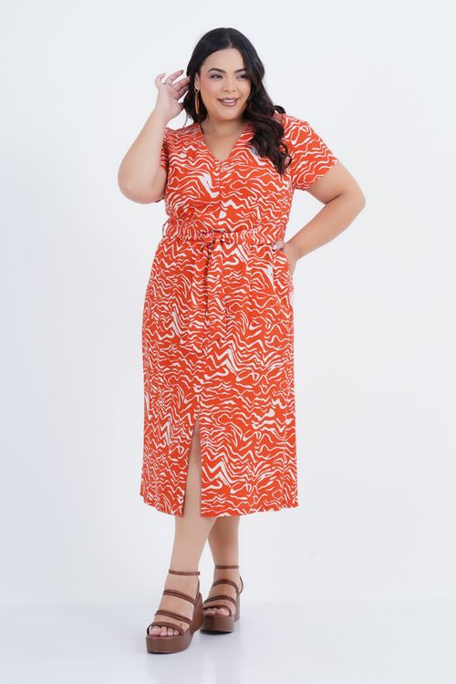 Vestido Plus Size Feminino Midi Linho Linen