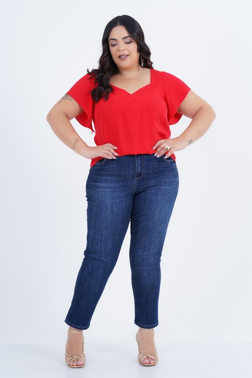Blusa Plus Size Feminino Manga Curta Entrelaçado