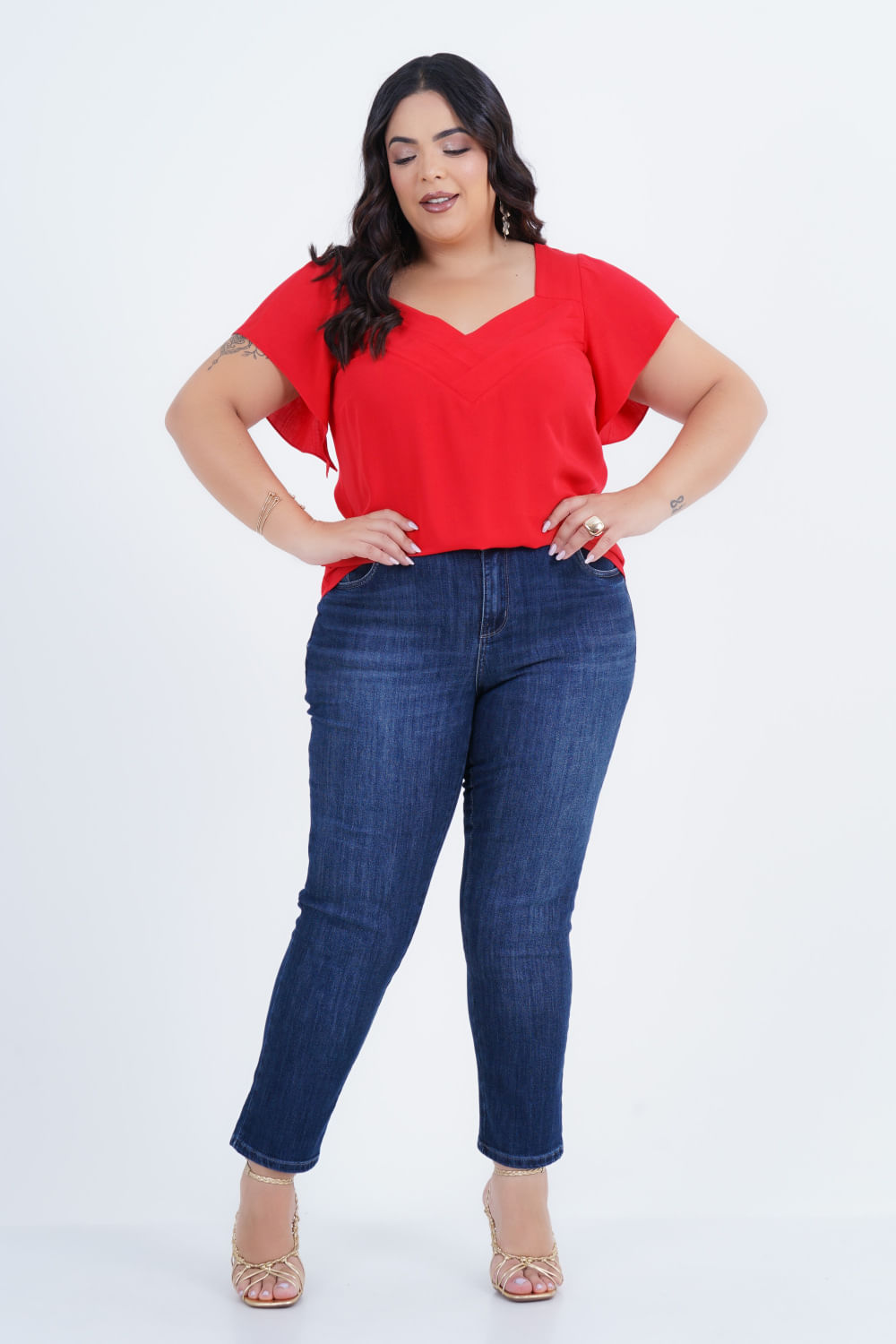 Blusa Plus Size Feminino Manga Curta Entrelaçado