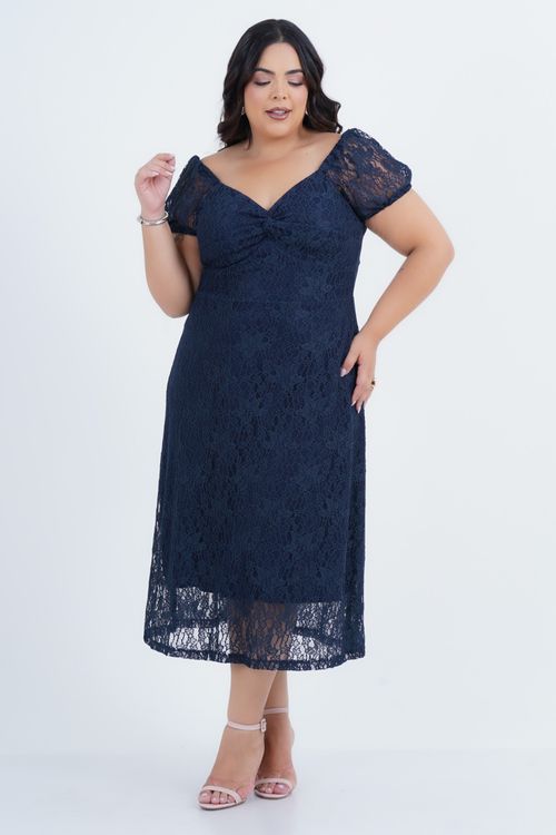 Vestido Renda Plus Size Feminino Anna Midi