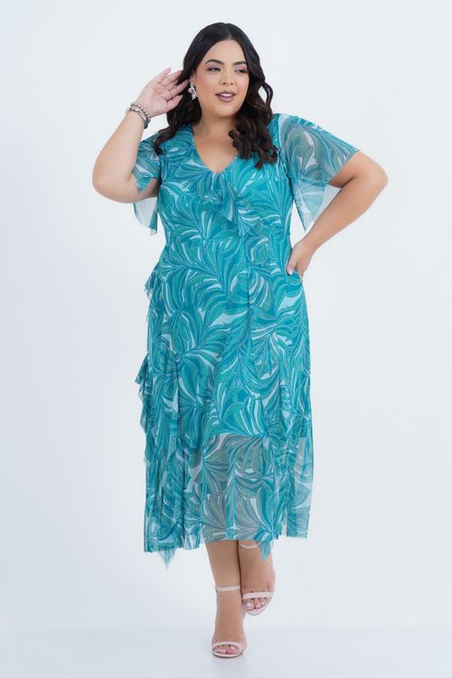Vestido Plus Size Feminino Midi Tule Refrescar