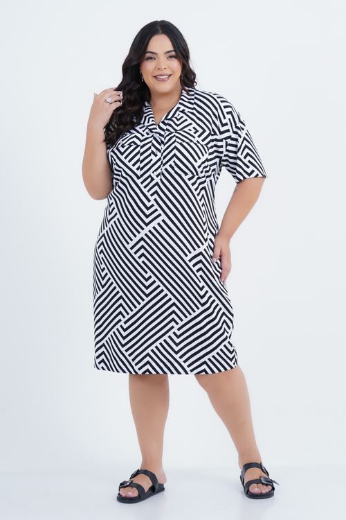 Vestido Plus Size Feminino Médio Rajado