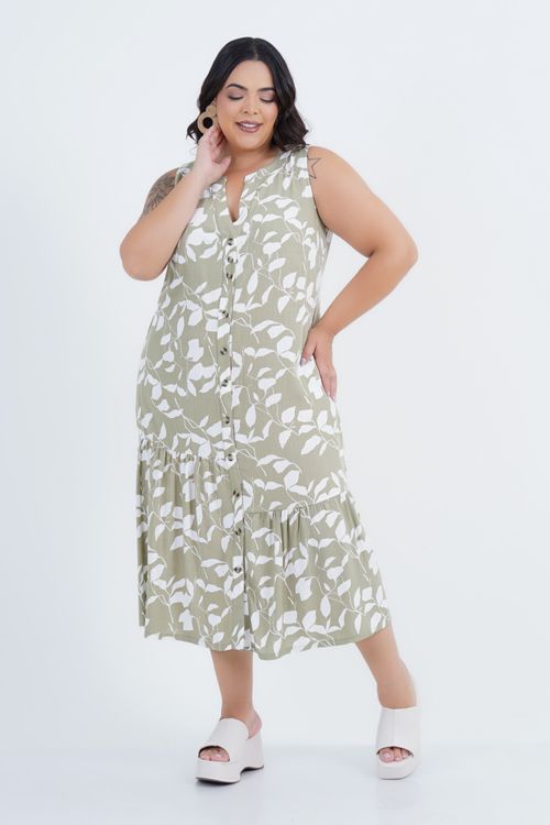 Vestido Plus Size Feminino Sutil Midi