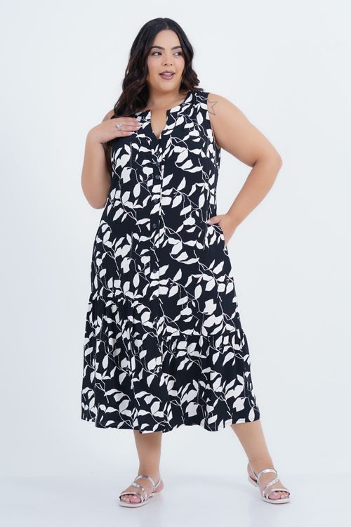 Vestido Plus Size Feminino Sutil Midi