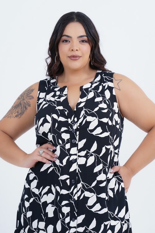 Vestido Plus Size Feminino Sutil Midi