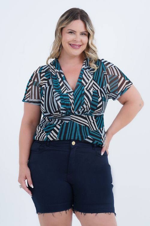 Blusa Plus Size Feminino Smash Manga Curta Tule