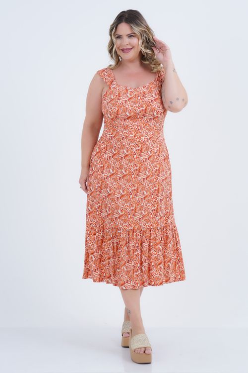 Vestido Plus Size Feminino Midi Decorativo