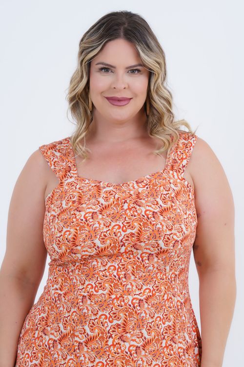 Vestido Plus Size Feminino Midi Decorativo