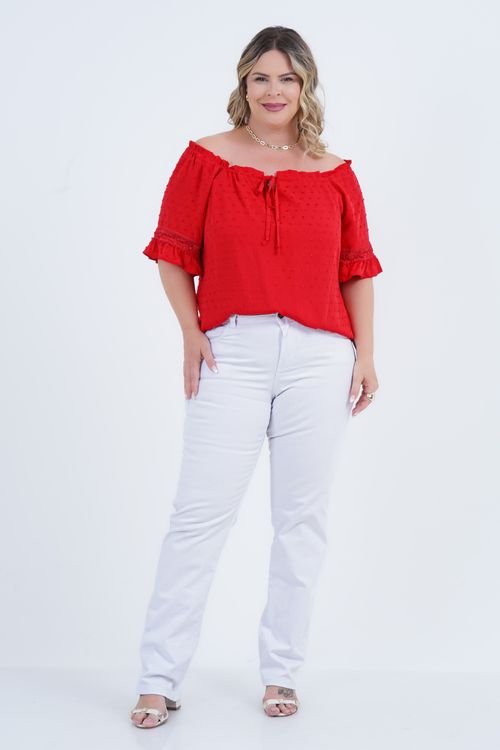 Calça Reta Plus Size Feminino Liberdade Sarja