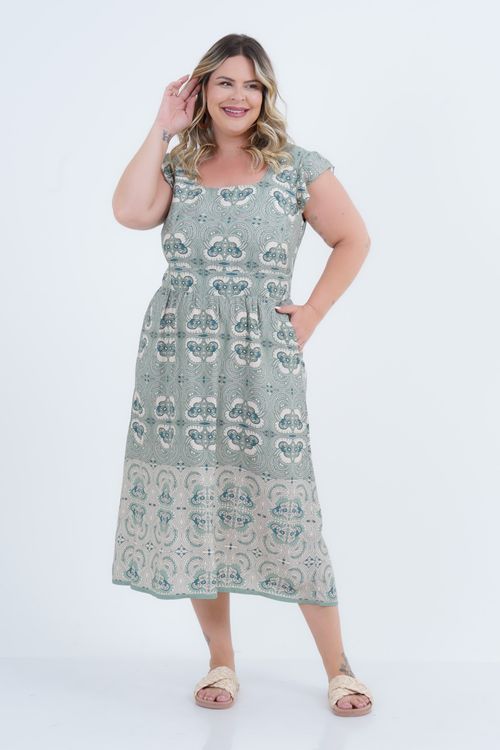 Vestido Plus Size Feminino Midi Leveza