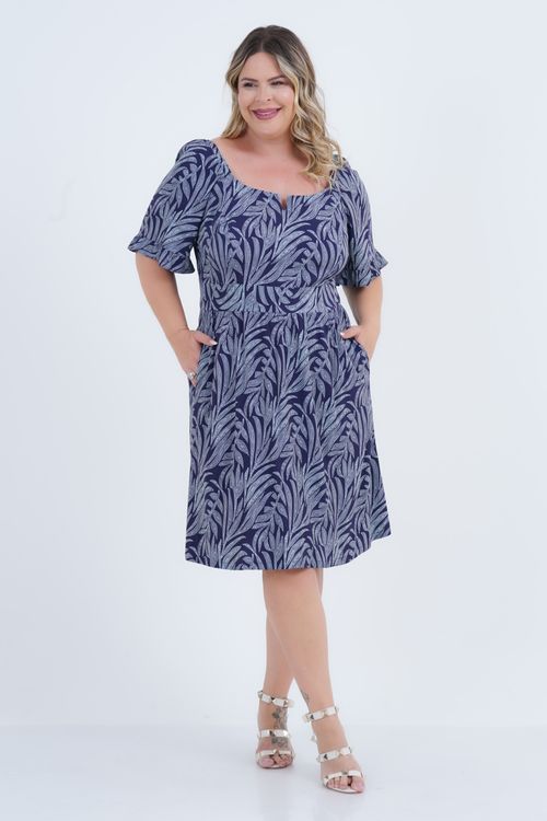 Vestido Plus Size Feminino Pontilhismo Médio