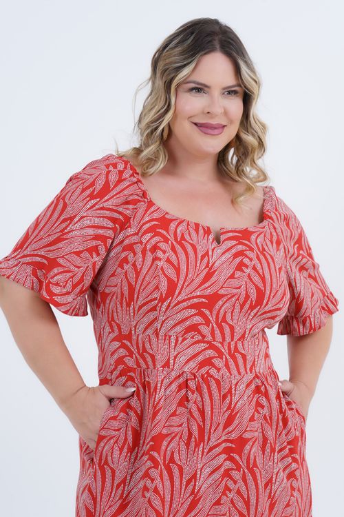Vestido Plus Size Feminino Pontilhismo Médio