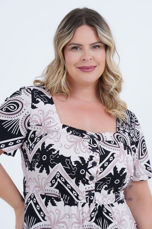 Vestido Plus Size Feminino Ilusão Midi