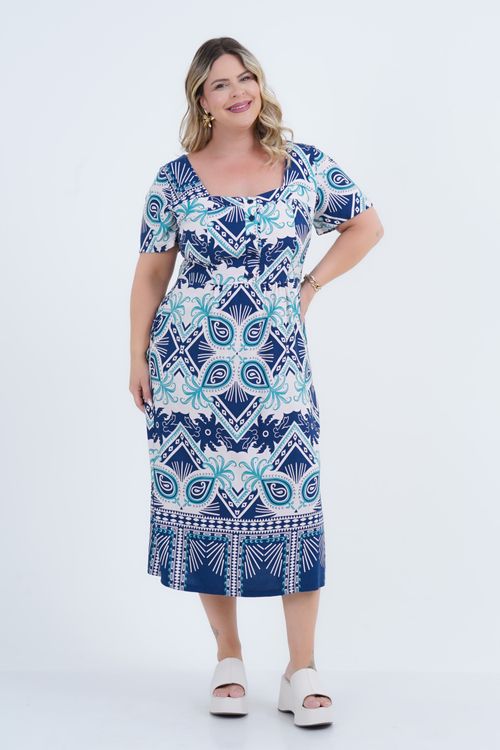 Vestido Plus Size Feminino Ilusão Midi