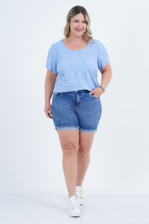 Blusa Plus Size Feminino Manga Curta Linho Natureza