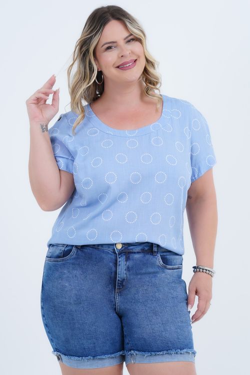 Blusa Plus Size Feminino Manga Curta Linho Natureza