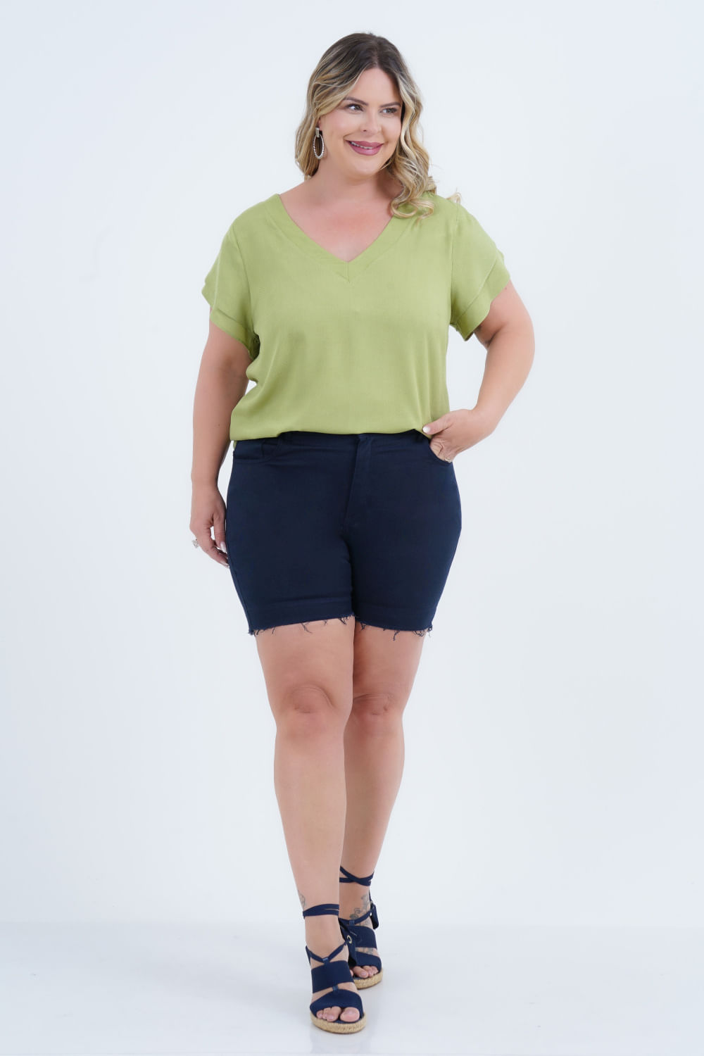 Shorts Plus Size Feminino Sarja Águas