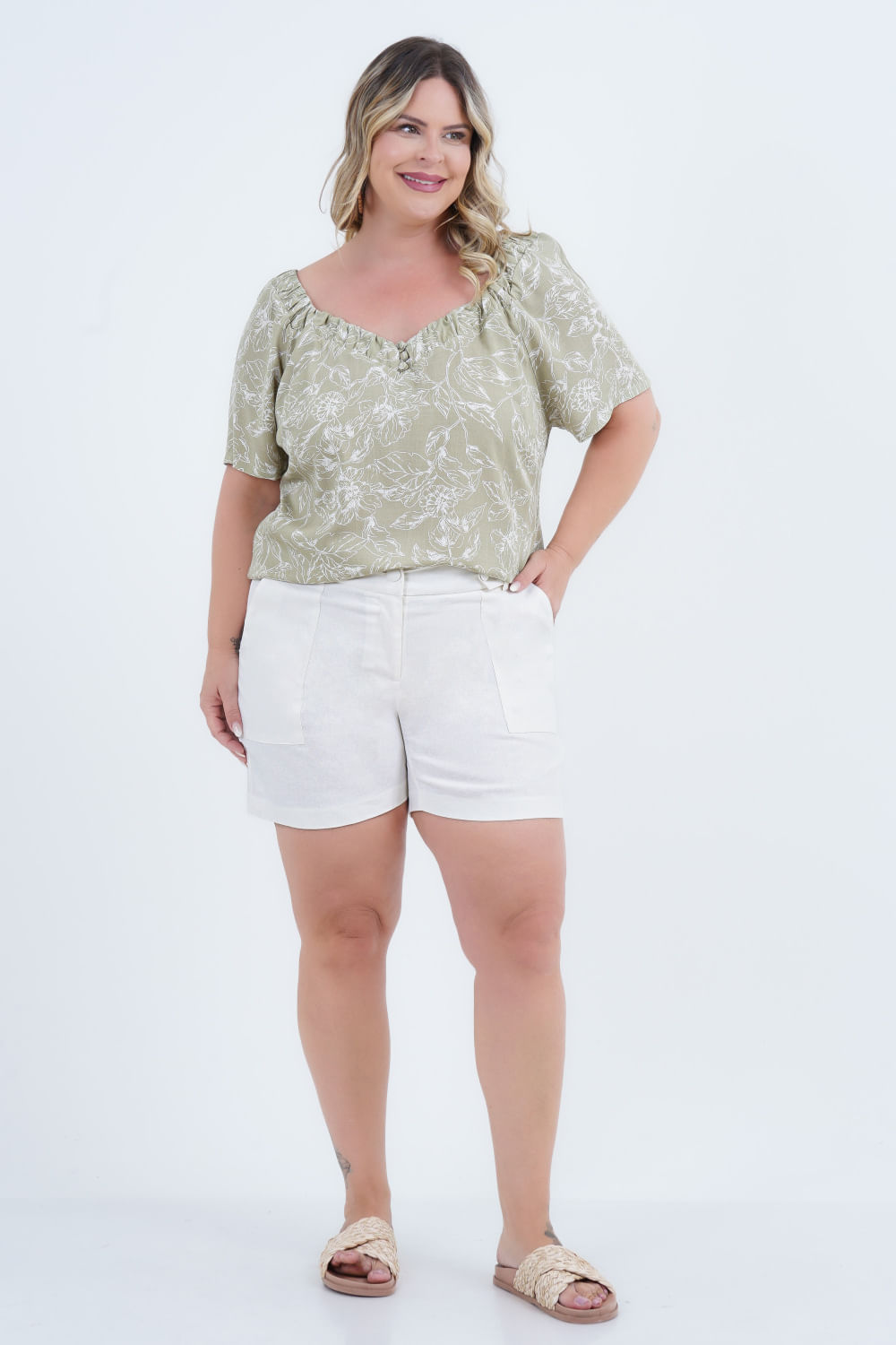 Shorts Plus Size Feminino Linho Pinot