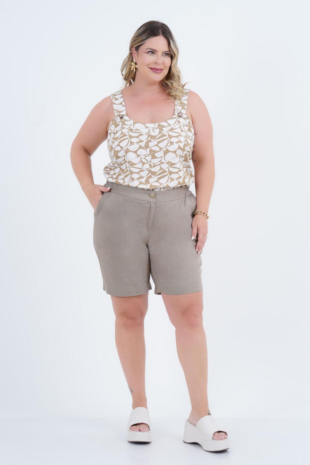 Regata Plus Size Feminino Linho Lina