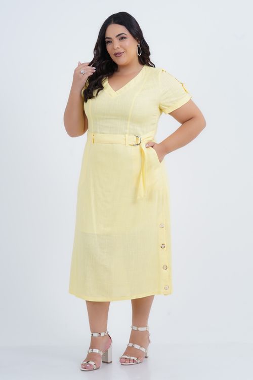 Vestido Plus Size Feminino Midi Linho Fireworks