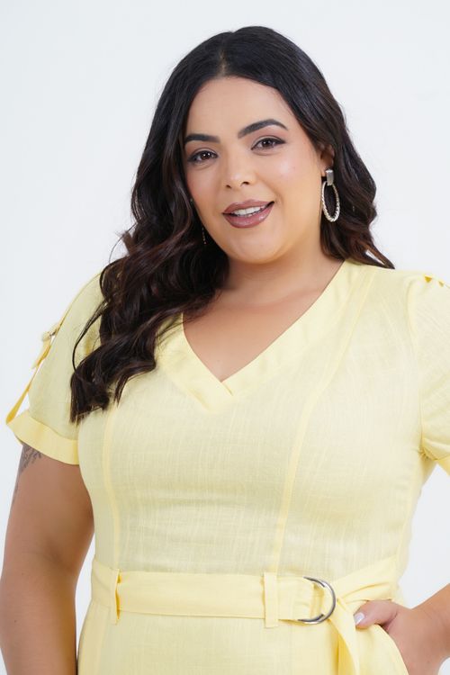 Vestido Plus Size Feminino Midi Linho Fireworks