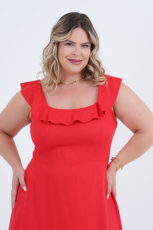 Vestido Plus Size Feminino Midi Linho Paixão