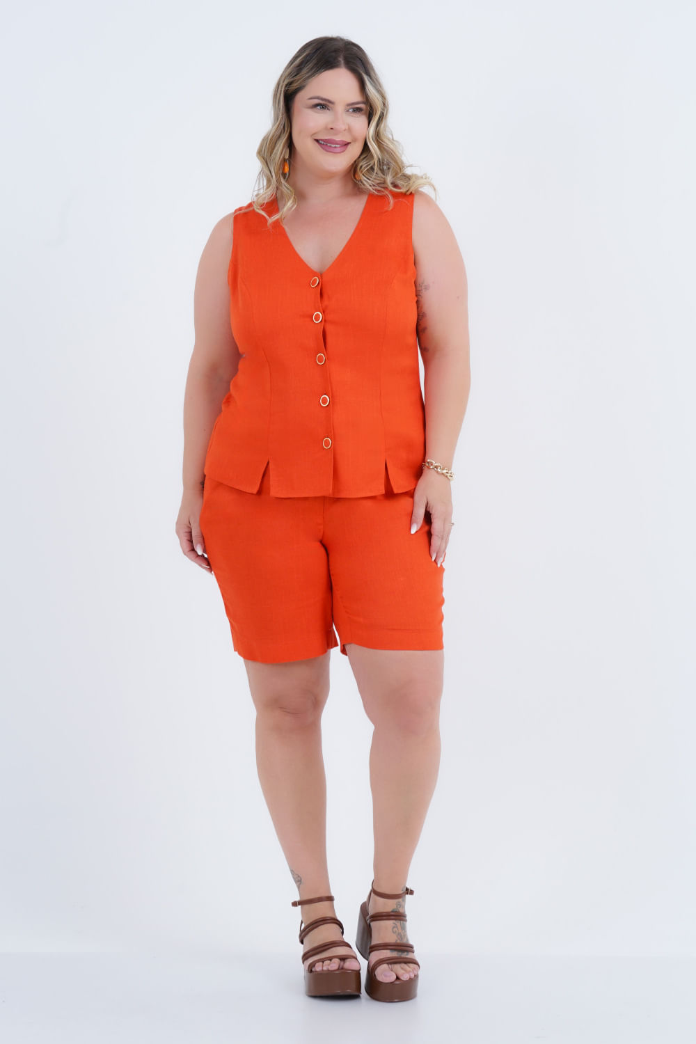 Bermuda Plus Size Feminino Linho Aventura